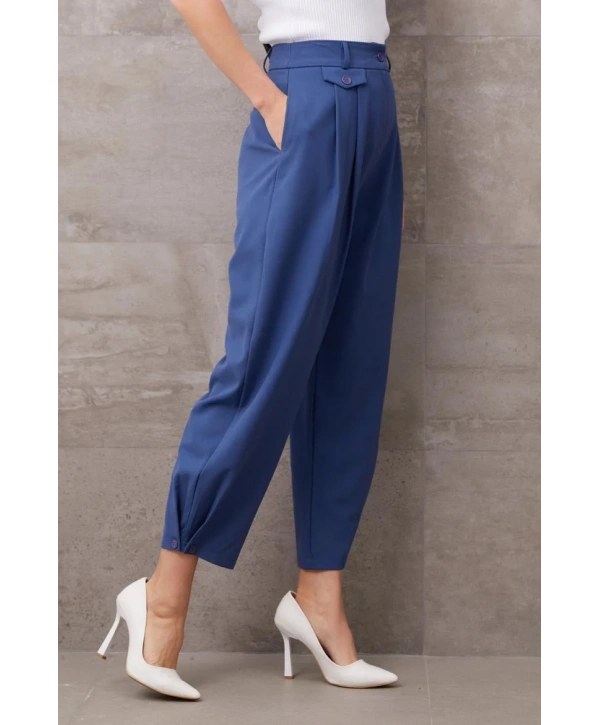 Paçası Düğmeli Yüksek Bel Pantolon