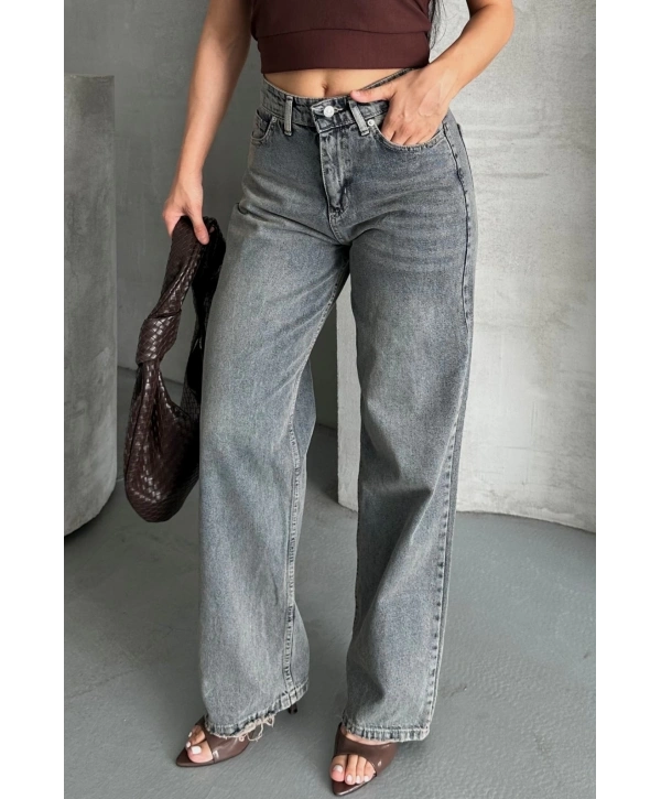 Palazzo bıyık kar yıkama buz mavi jeans pantolon d2008