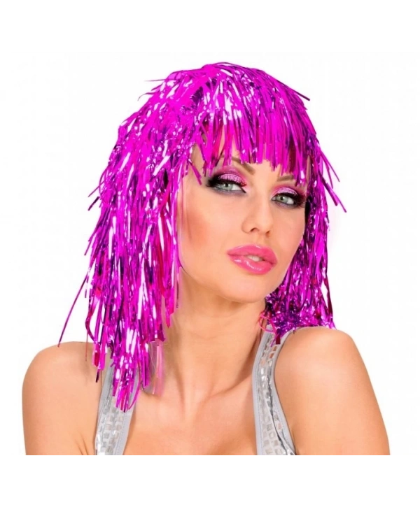 Pembe Fuşya Işıltılı Metalize Parti Peruğu