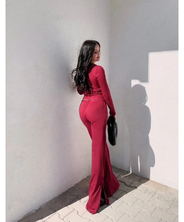 Pencereli detaylı alt üst takım bordo w3864