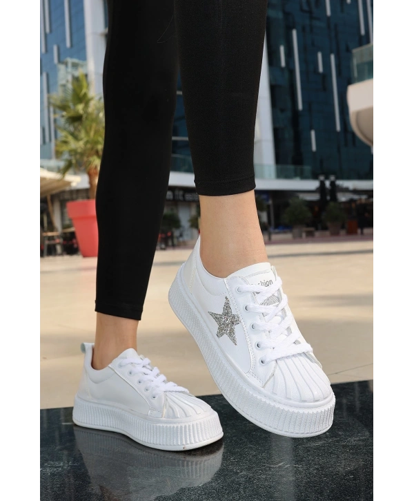 Piata Beyaz Cilt Bağcıklı Spor Ayakkabı