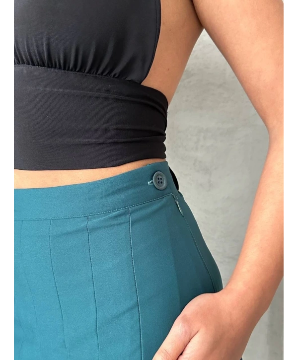 Pileli düğmeli etek yeşil s24811