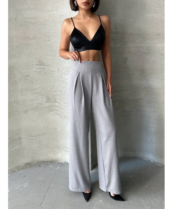 Pileli keten pantolon s255046