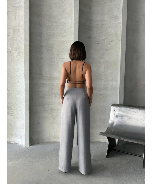 Pileli keten pantolon s255046