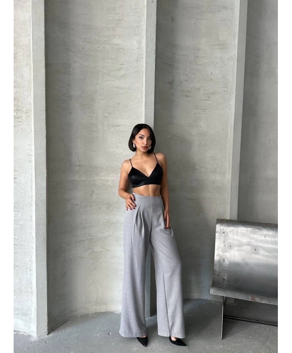 Pileli keten pantolon s255046