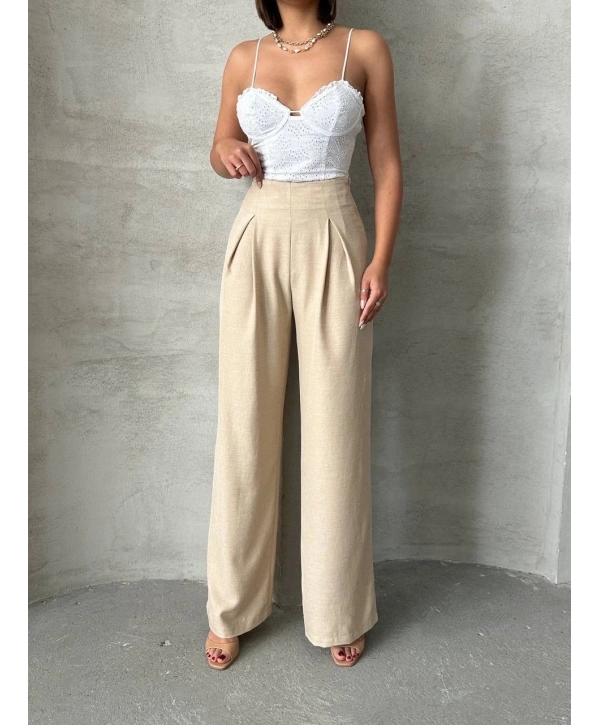 Pileli keten pantolon s255046