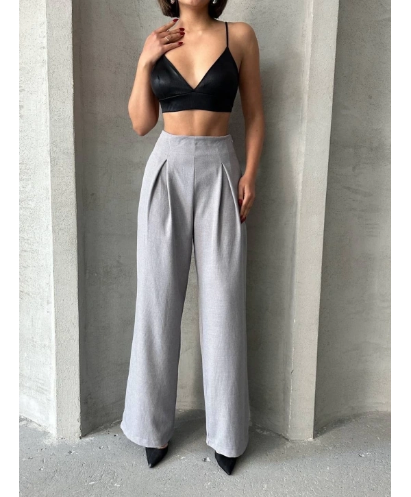 Pileli keten pantolon s255046