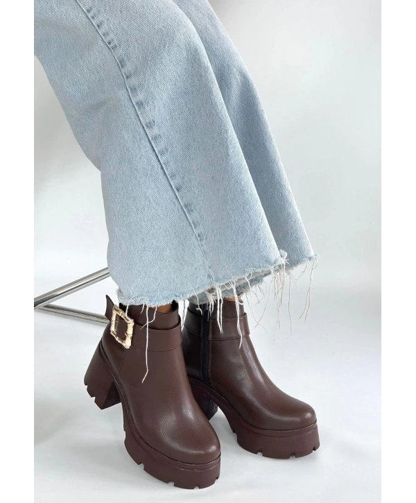 Pinma Kahverengi Cilt Topuklu Bot