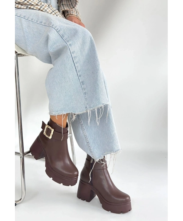 Pinma Kahverengi Cilt Topuklu Bot