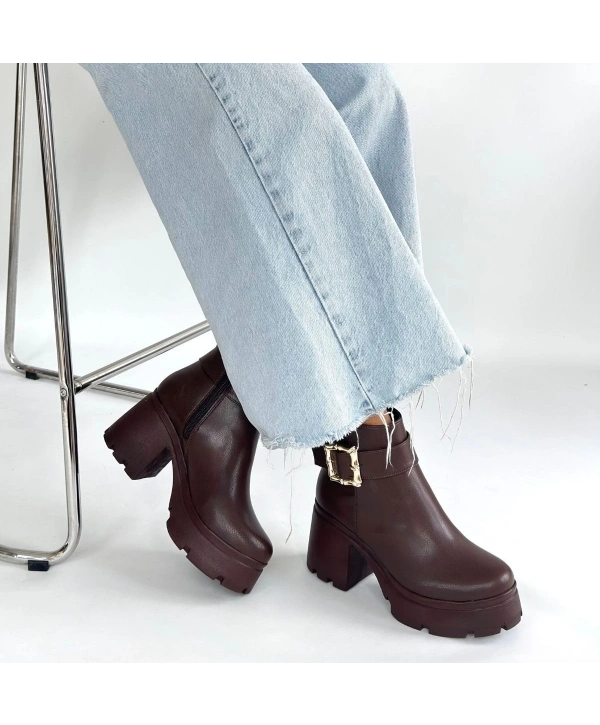 Pinma Kahverengi Cilt Topuklu Bot