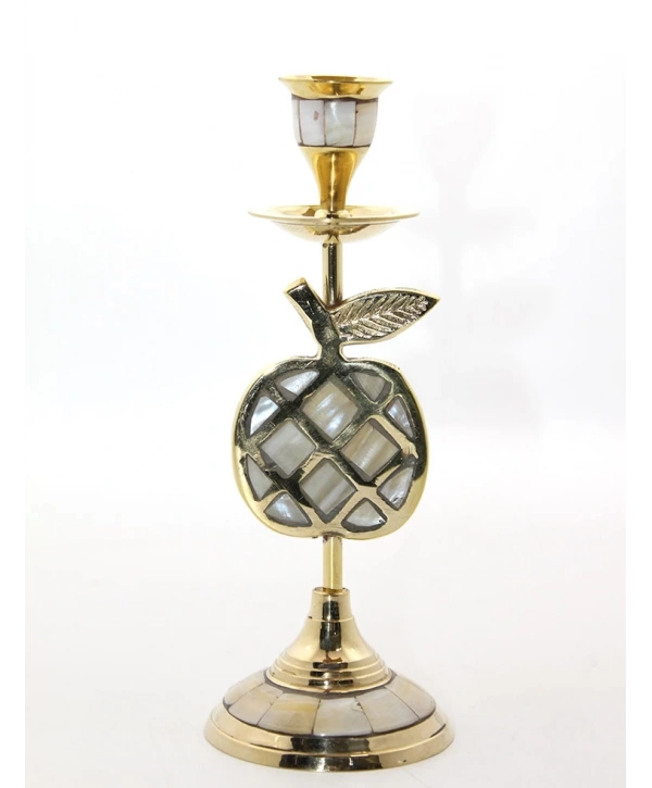 Pirinç Sedefli Tekli Şamdan 1636