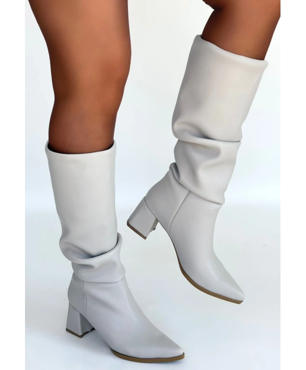 Pitay Bej Cilt Topuklu Çizme