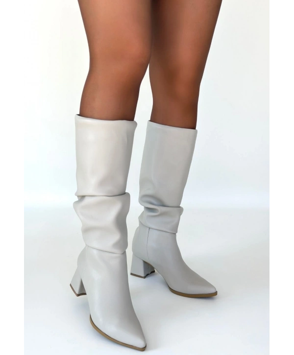 Pitay Bej Cilt Topuklu Çizme