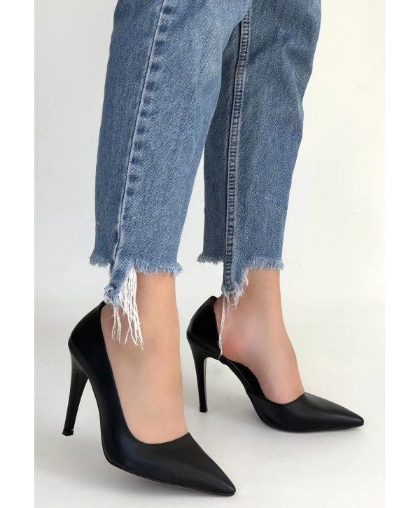 Pley Siyah Cilt Stiletto Ayakkabı
