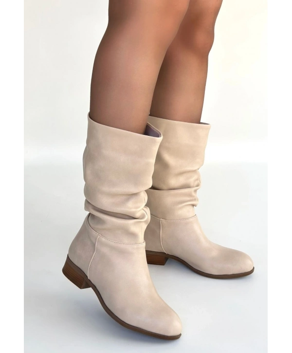 Plod Bej Cilt Körüklü Çizme
