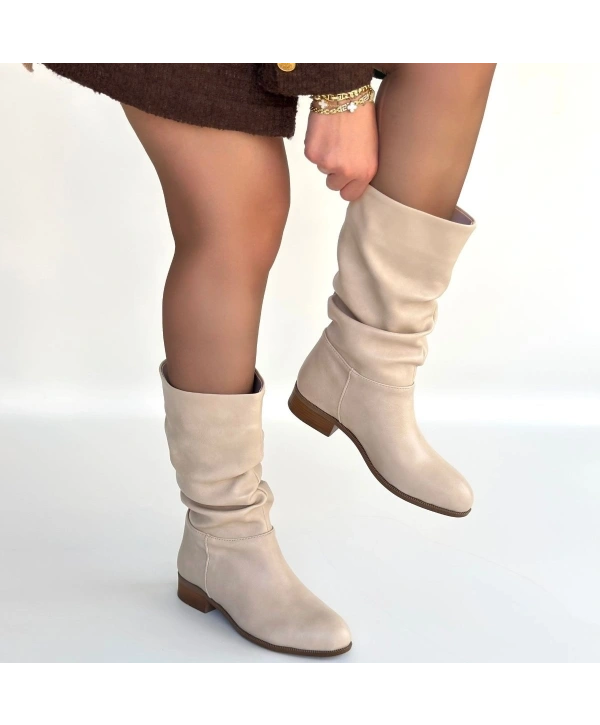 Plod Bej Cilt Körüklü Çizme