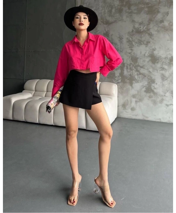 Poplin crop gömlek fuşya s3060