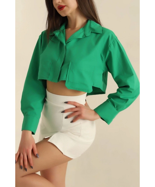 Poplin crop gömlek yeşil s3060