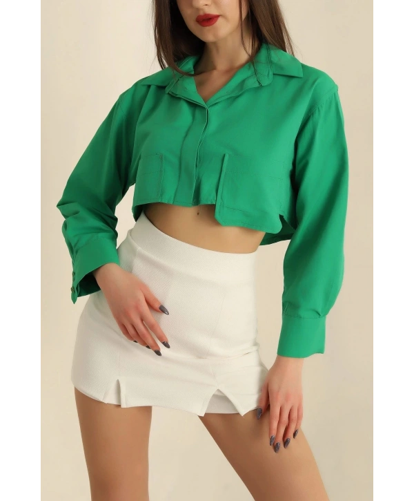 Poplin crop gömlek yeşil s3060
