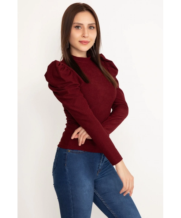 Prenses kol bluz bordo w3125