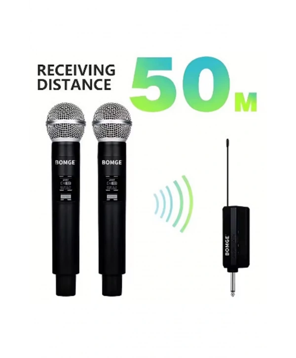 Profesyonel Çiftli Kablosuz Mikrofon Seti Karaoke Şarj Edilebilir 50 Metre Mesafe