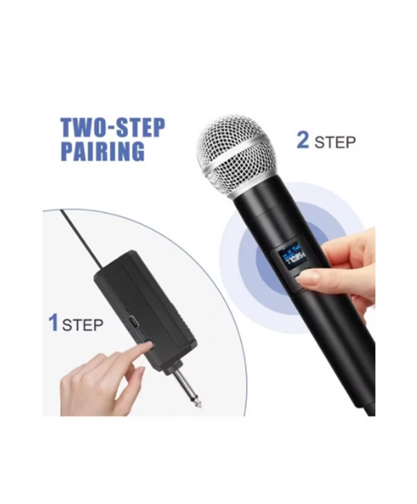 Profesyonel Çiftli Kablosuz Mikrofon Seti Karaoke Şarj Edilebilir 50 Metre Mesafe