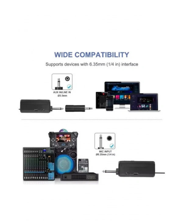 Profesyonel Çiftli Kablosuz Mikrofon Seti Karaoke Şarj Edilebilir 50 Metre Mesafe