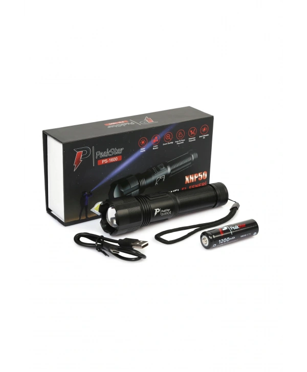 Ps-1600 Süper Parlak Led Zoomlu 5 Mod Su Geçirmez Profesyonel Kamp Bekçi Avcı Feneri