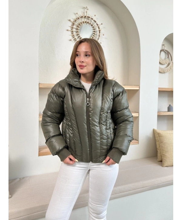Puffer kısa mont haki st25534
