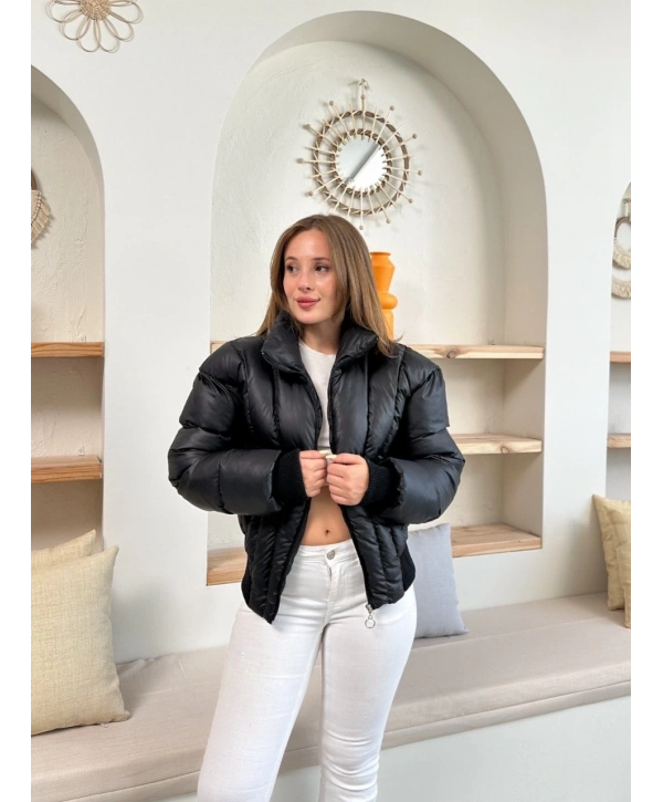 Puffer kısa mont siyah st25534