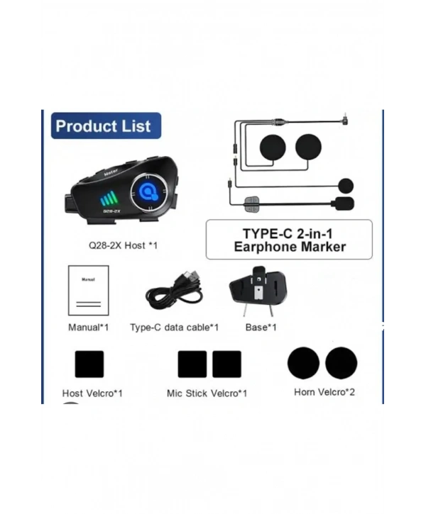 Q28 2x 2 Eşleşmeli Motosiklet Kask Bluetooth Kulaklık 1080p Kamera Su Geçirmez Intercom