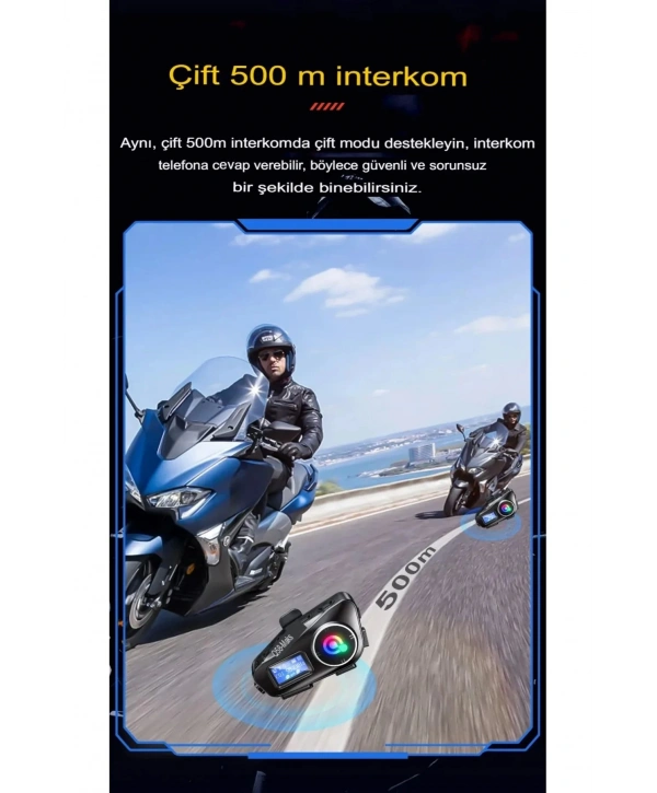 Q58-max Radyolu 2 Kişi Bağlantılı Bluetooth Kask Kulaklık Ekranlı Fenerli Müzik Ve Telsiz Intercom