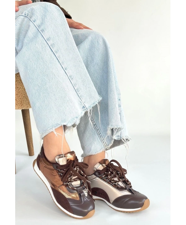 Ranu Kahverengi Cilt Paraşüt Detaylı Bağcıklı Spor Ayakkabı