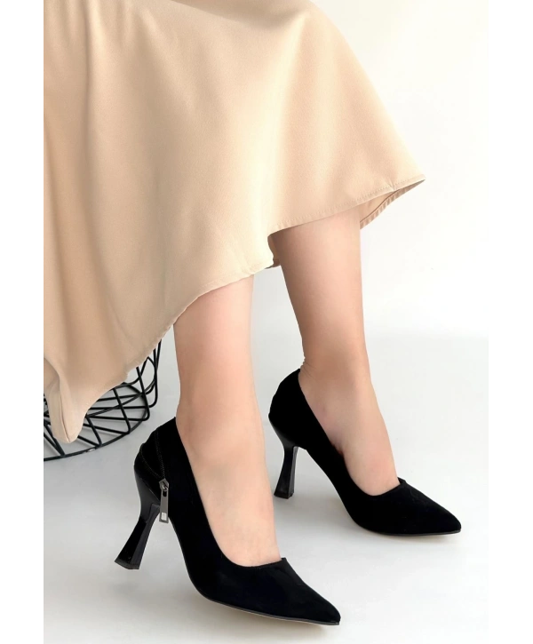 Retta Siyah Süet Topuklu Ayakkabı