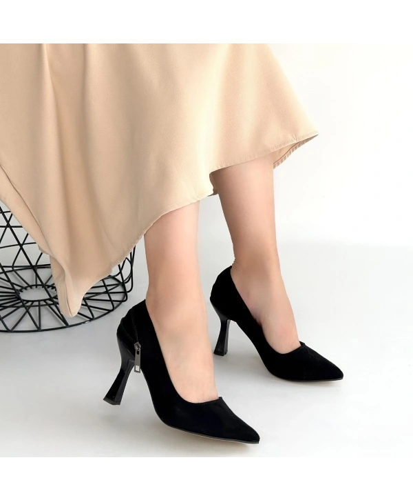 Retta Siyah Süet Topuklu Ayakkabı