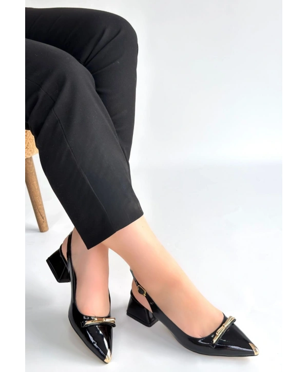 Ricy Siyah Rugan Topuklu Ayakkabı