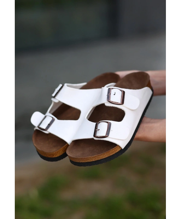 Rıno Beyaz Nubuk Terlik