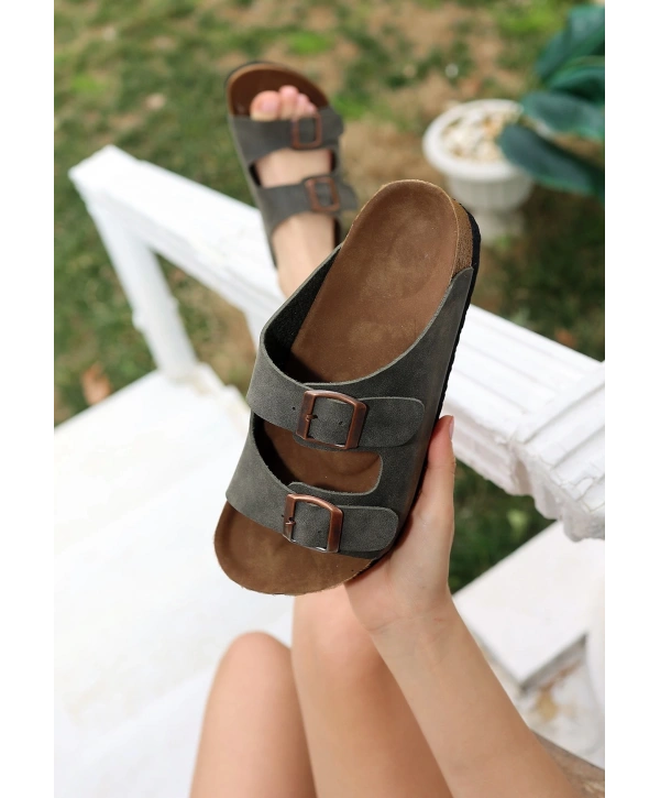 Rıno Haki Yeşil Nubuk Terlik