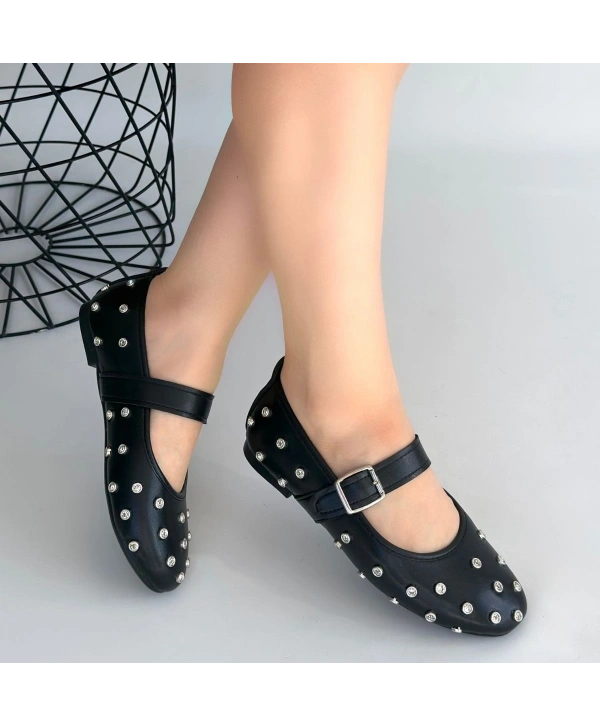 Ritta Siyah Cilt Kemerli Babet Ayakkabı