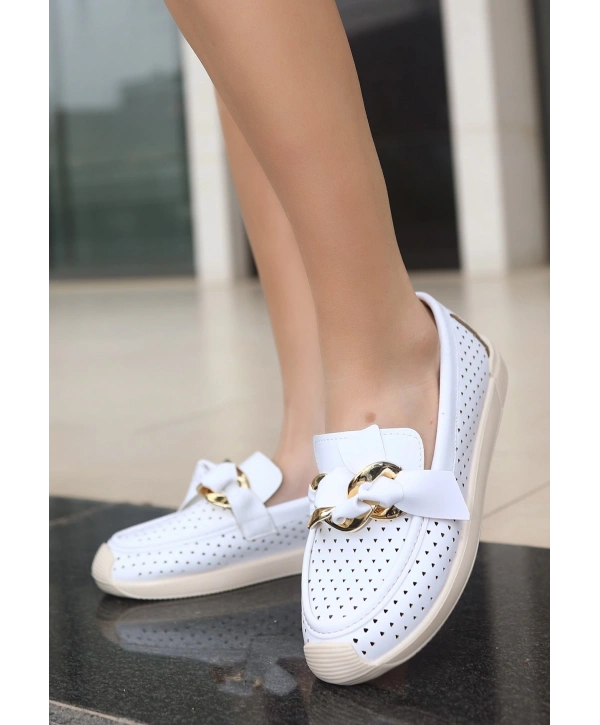 Riwan Beyaz Cilt Babet Ayakkabı