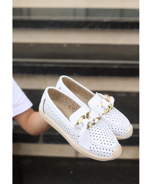 Riwan Beyaz Cilt Babet Ayakkabı