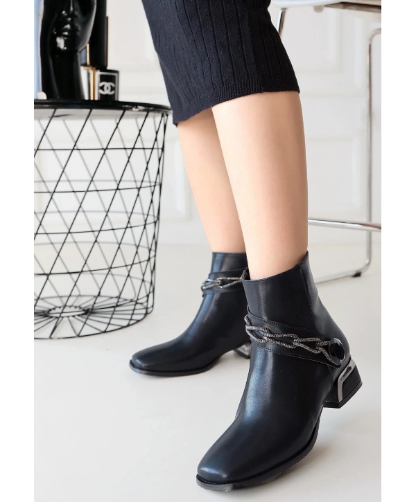 Roxani Siyah Cilt Topuklu Bot