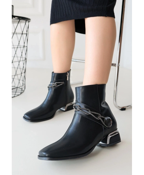 Roxani Siyah Cilt Topuklu Bot