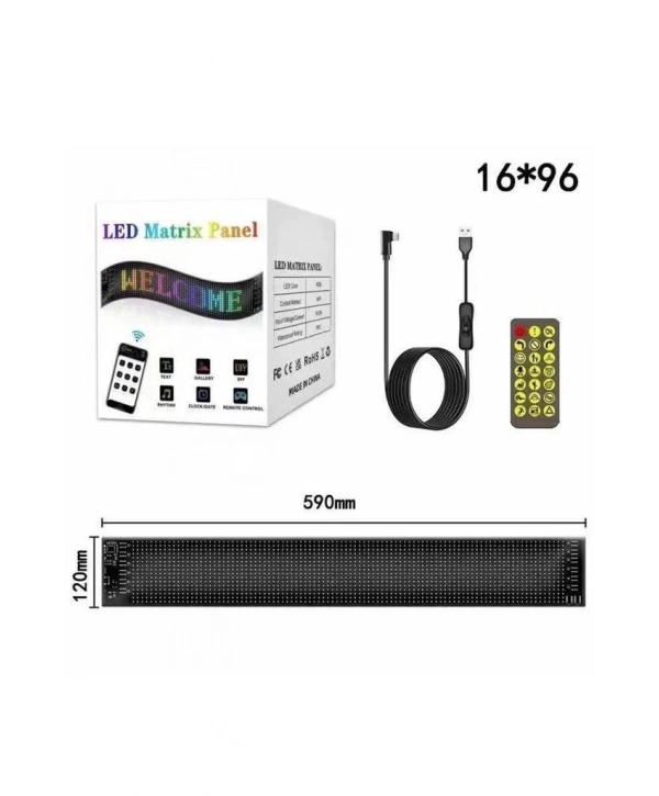 Rp1259 Led Matrix Panel 16x96cm Telefon Kontrollü Kayar Led Animasyon Aydınlatma