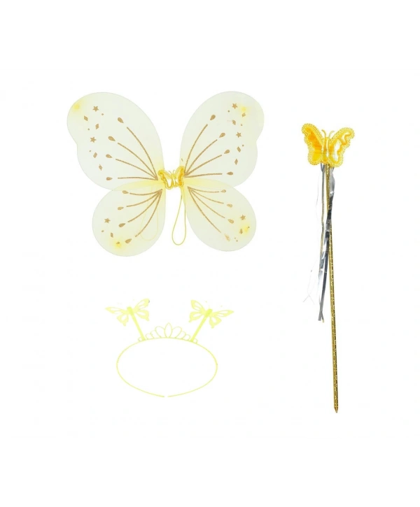 Sarı Kelebek Erkek-kız Seti – 50 Cm Kelebek Kanadı, Taç Ve Asa
