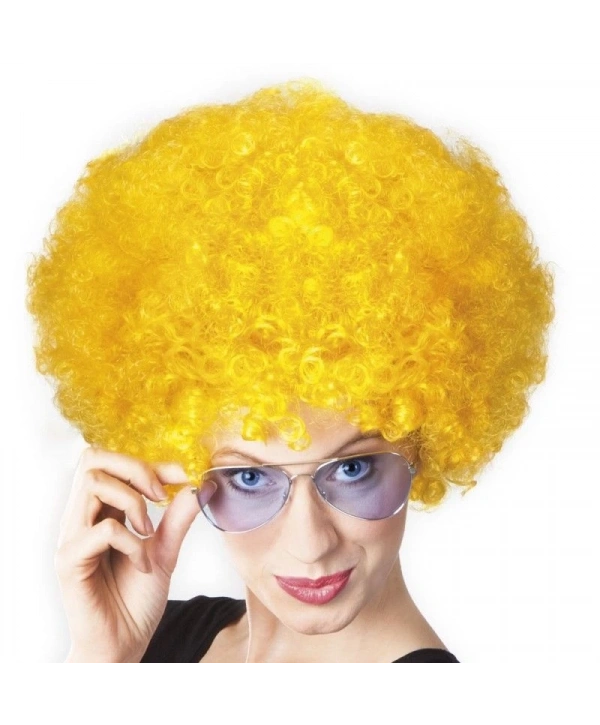 Sarı Renk Kıvırcık Afro Bonus Peruk