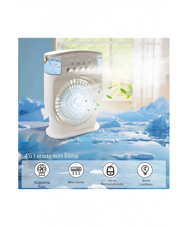 Şarjlı 600 Ml Su Hazneli Taşınabilir Masaüstü Vanilatör  Güçlü Fan Ve 2000 Mah Pil Siyah