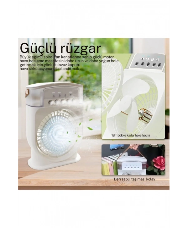Şarjlı 600 Ml Su Hazneli Taşınabilir Masaüstü Vanilatör  Güçlü Fan Ve 2000 Mah Pil Yeşil
