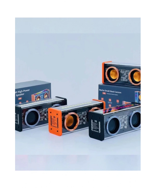 Şeffaf Mecha Müzik Tws Stereo Rgb İşıklı Hoparlör Kablosuz Bluetooth 5.0 Taşınabilir Hoparlör V9