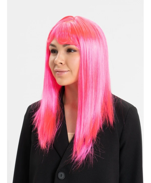 Şeker Pembesi Koyu Pembe Renk Uzun Düz Parti Peruğu